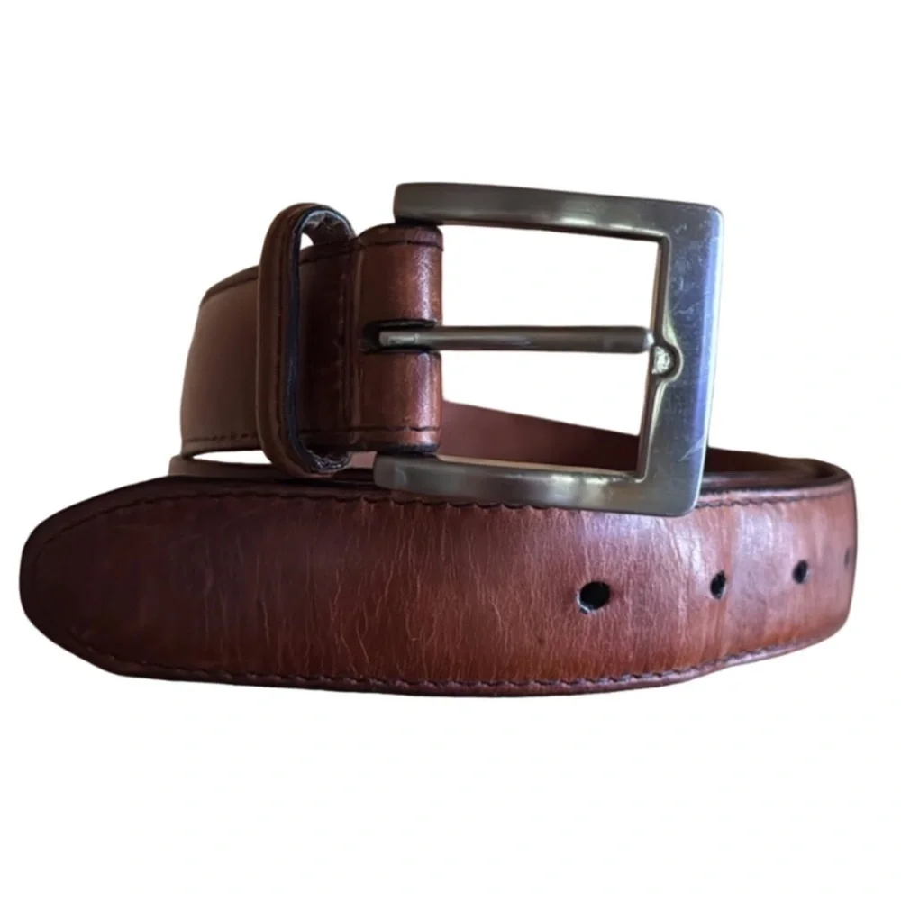 Cole Haan brown rustic stitch leather belt Size 34 Crafted in England